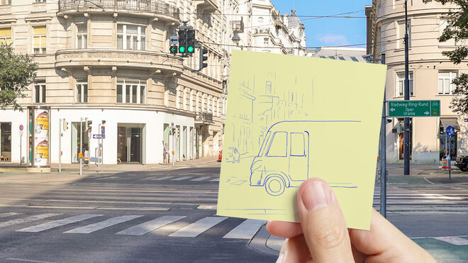 Gezeichneter Bus auf einem Post-It | FSW